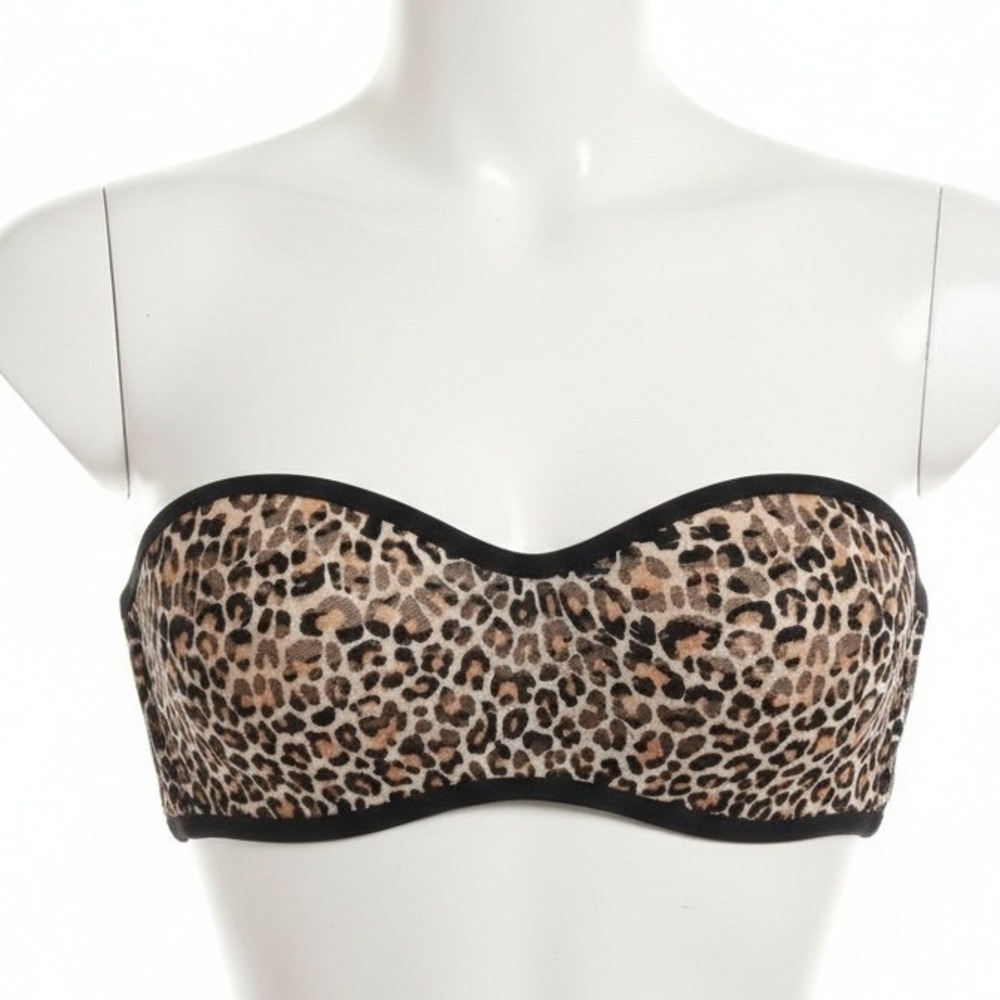 PINK Victoria's Secret Leopard Lace Bandeau Bra Medium Push Up Strapless Y2K